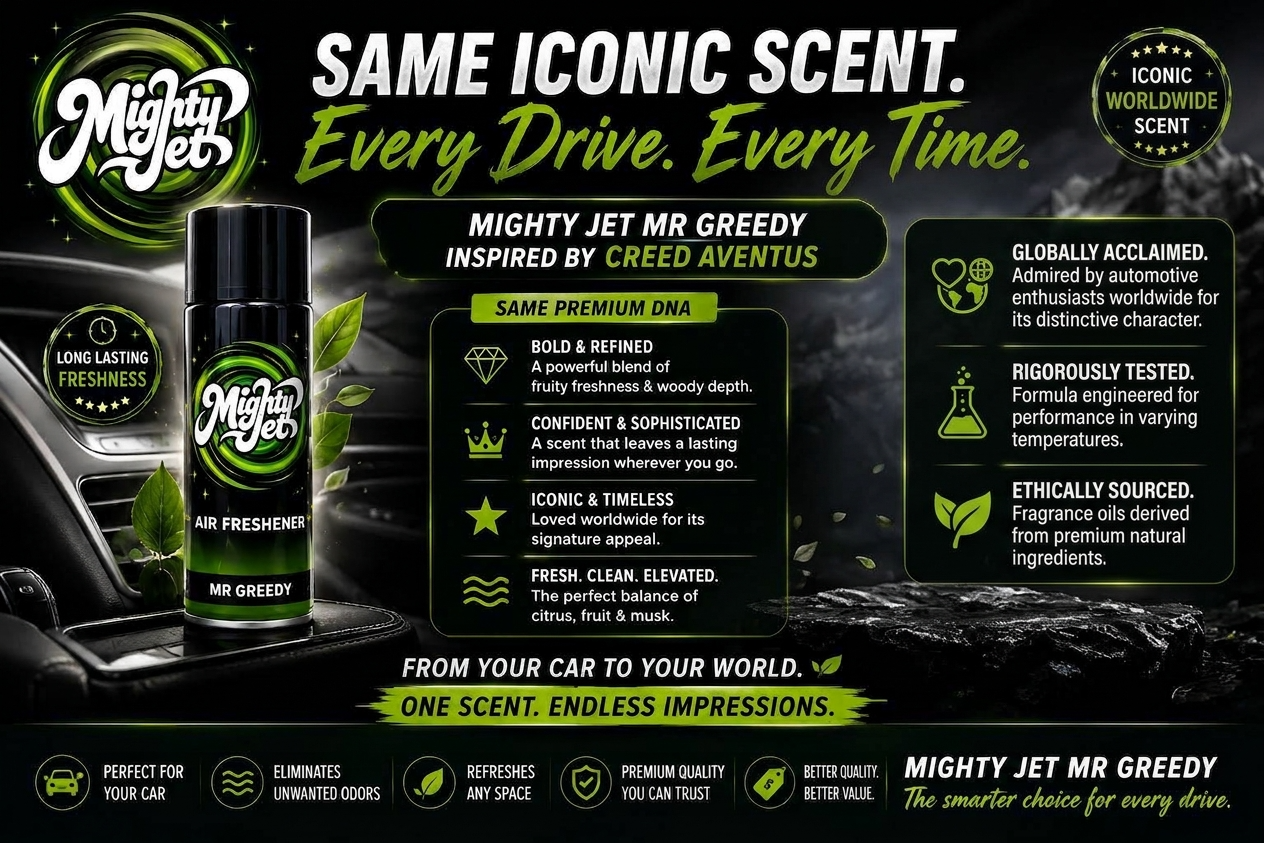 Mighty Jet Mr Greedy car air freshener campaign artwork